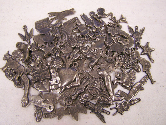 Lot of 50 Assorted Antiqued/Aged Gray Colored Milagros, Mexico