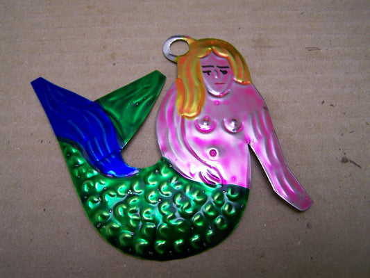 Mermaid Lot of 6 Tin Painted Mermaid Ornaments - Mexico