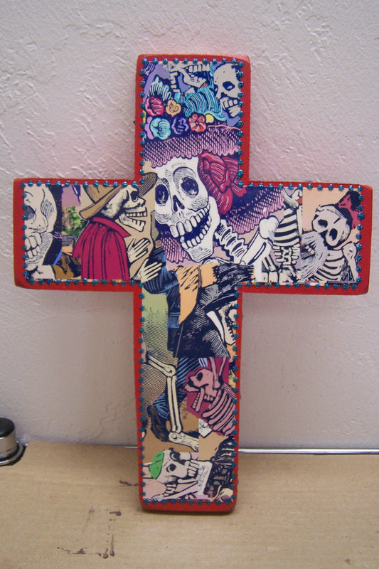 Day of the Dead Folk Art Cross with Sequins and Glitter