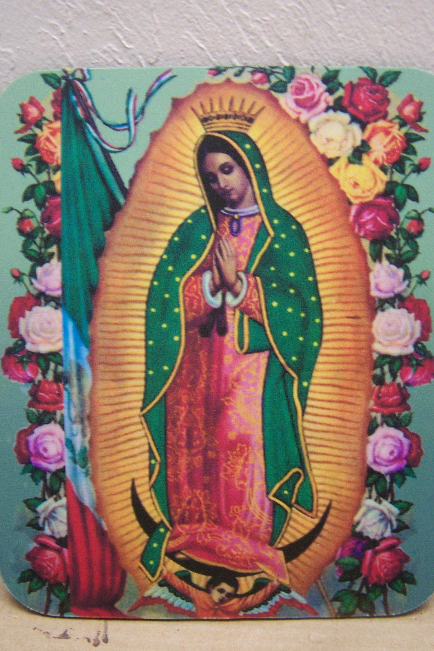 Mousepad - Virgin of Guadalupe with Flag and Roses