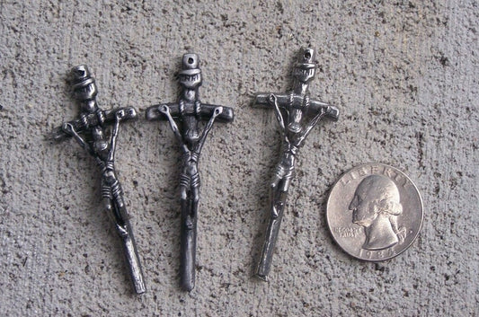 Lot of 3 Pewter Pope Staff Crosses/Crucifixes for Jewelry/Rosaries