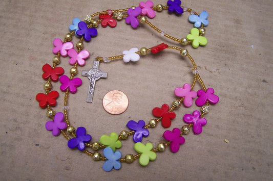 Handmade Little Girl's Rosary with Colorful Plastic Butterfly Beads