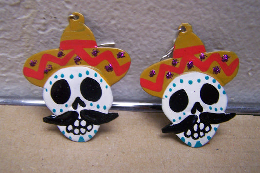 Tin Earrings - Skeleton Vato in Sombrero