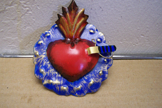 Painted 3D Sacred Heart with Sword Milagro Ex Voto - Refrigerator Magnet