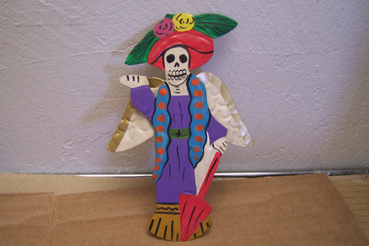 Painted Catrina Fancy Skeleton Lady Angel Tin Ornament - Mexico - PLEASE READ DESCRIPTION