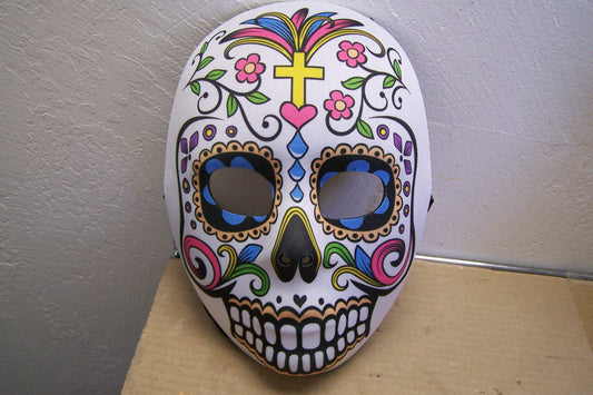 Day of the Dead Sugar Skull Neoprene Halloween Mask - Cross and Flowers - Dia de los Muertos