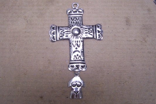 Tin Cross with Dangling Female Torso Milagro