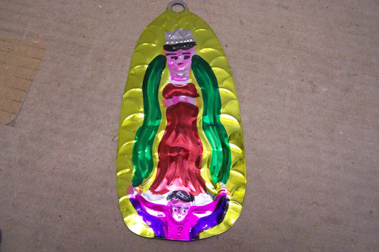 Lot of 6 Tin Painted Virgin of Guadalupe Ornaments - Mexico