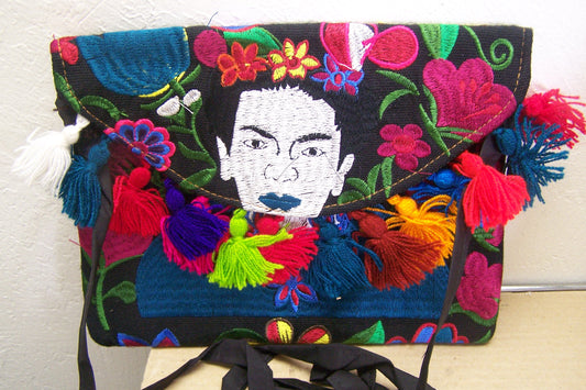 FRIDA! Beautifully Stitched Colorful Frida Kahlo Purse with Tassles #2 - Guatemala