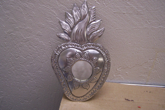 Shiny Tin Sacred Heart Mirror with Sunburst - Mexico