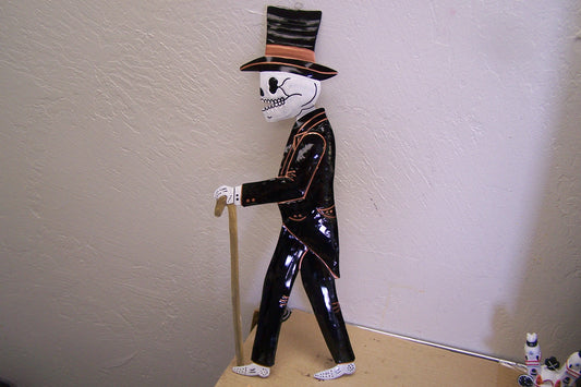 Tin Day of the Dead Large Catrin Dapper Skeleton Man in Top Hat Wall Hanging