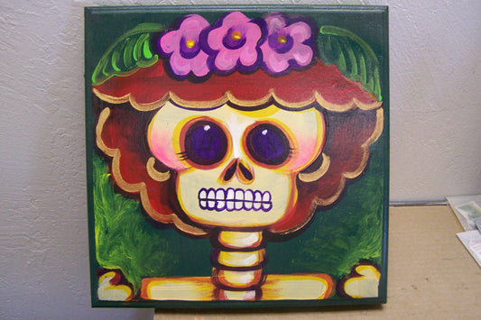 Day of the Dead Catrina Fancy Skeleton Wooden Box Painting