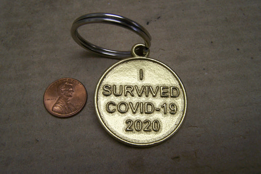 I Survived COVID-19 2020 - Pewter Keychain - Shiny Golden Finish