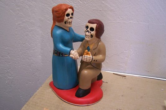 Day of the Dead Clay Skeleton Wedding Proposal Sculpture - Cake Topper