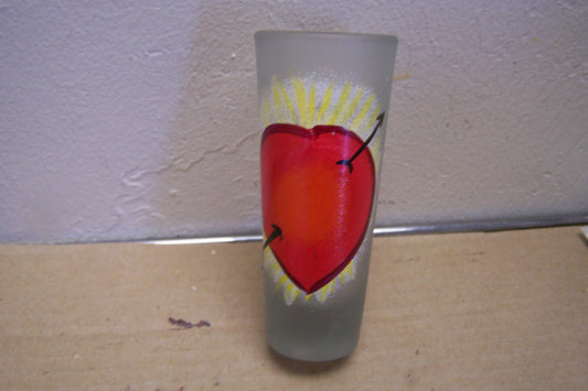 Glass Painted Heart with Arrow Shot Glass Votive Candleholder - Immaculate Heart