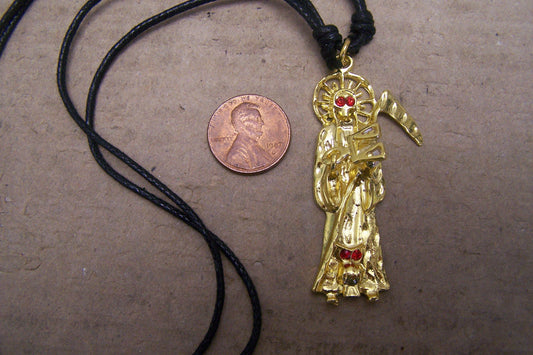 Santa Muerte Shiny Golden-Colored Metal Charm Necklace