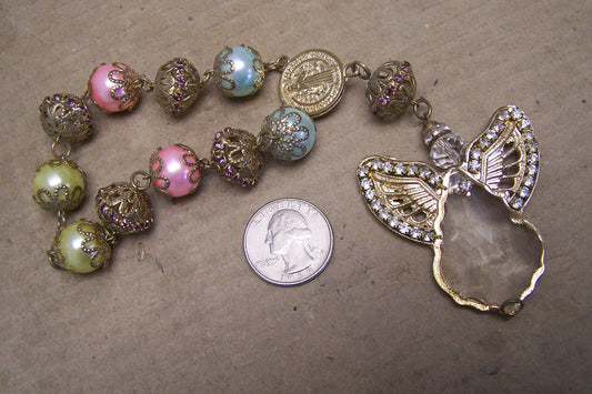 Handmade Rearview Mirror Mini Rosary/Chaplet - Crystal Angel