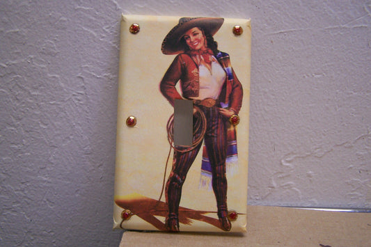 Switchplate - Mexican Cowgirl Calendar Girl Image with Sequins