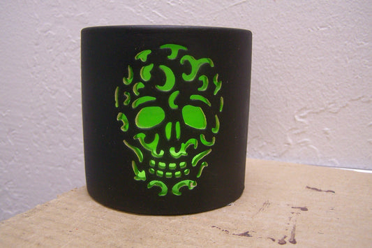 Day of the Dead Ceramic Luminaria, Green - Sugar Skull Design