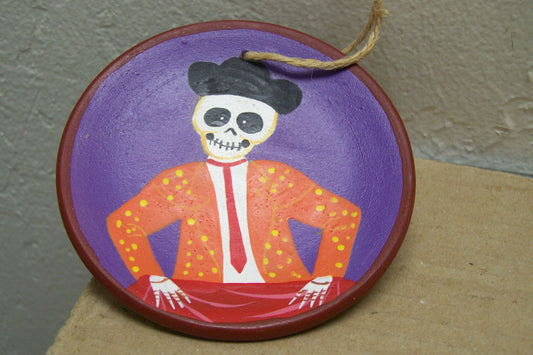 Day of the Dead Painted Clay Plate Ornament - Skeleton Bullfighter/Torero