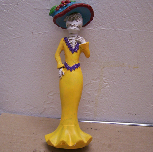 Day of the Dead Resin Catrina Sculpture - Yellow Dress