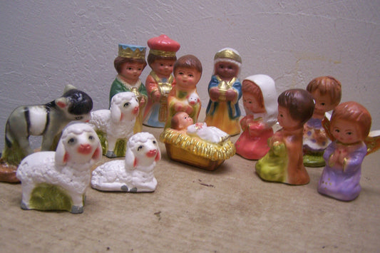 Tonala 13-Piece Hand Painted Plaster Traditional Nativity Set - Mexico