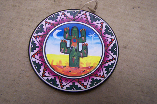 Painted Clay Plate Ornament - Saguaro Cactus #2