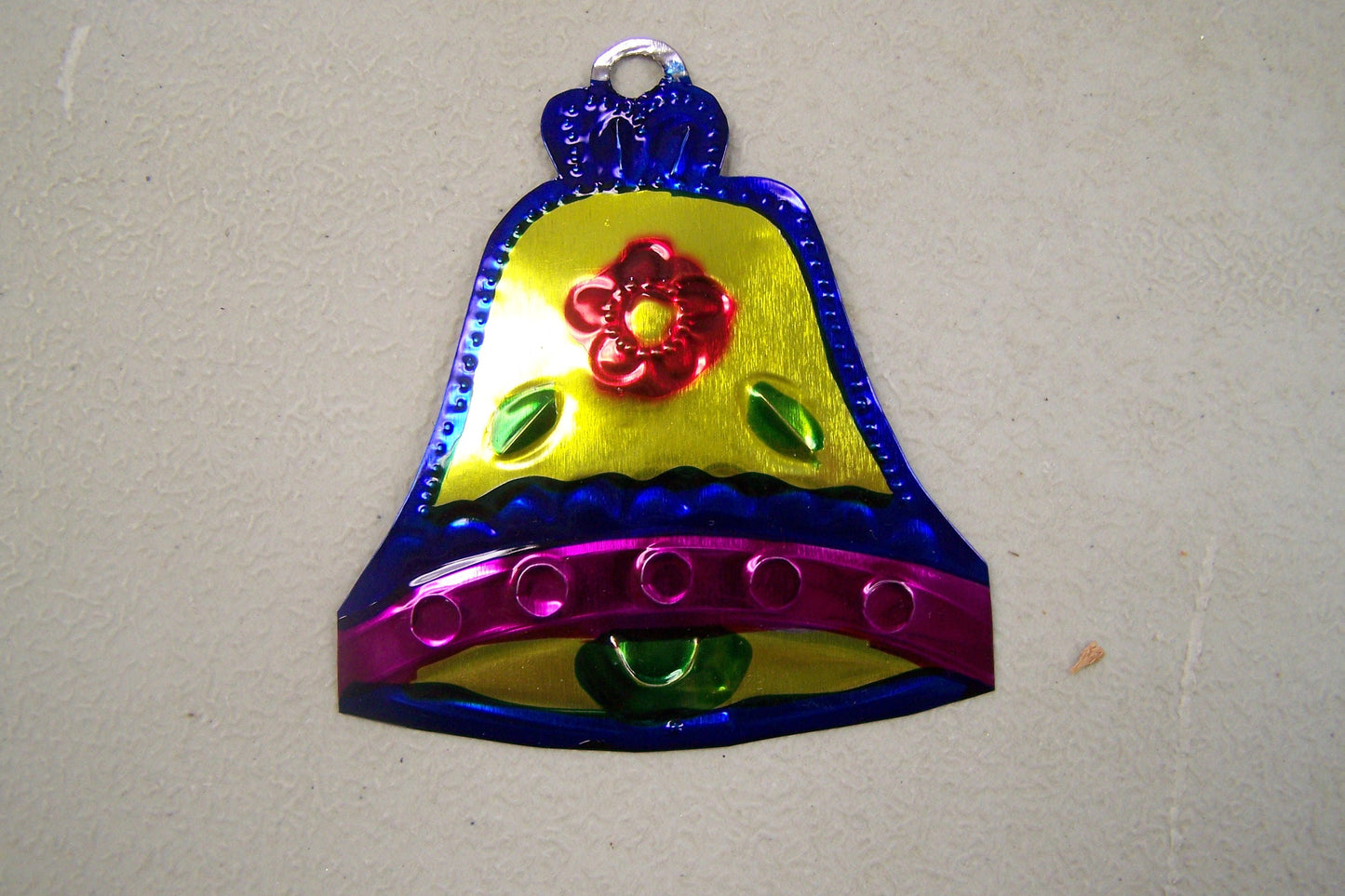 Lot of 6 Tin Painted Ornaments - Christmas Bell, Yellow - Mexico