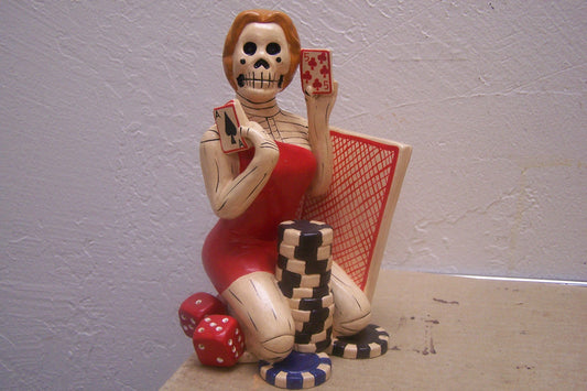 Day of the Dead Clay Skeleton "Lady Luck" Good Luck Figurine