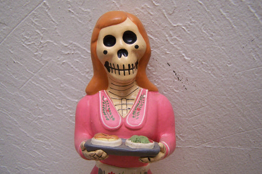 Day of the Dead Clay Skeleton Server Waitress Figurine