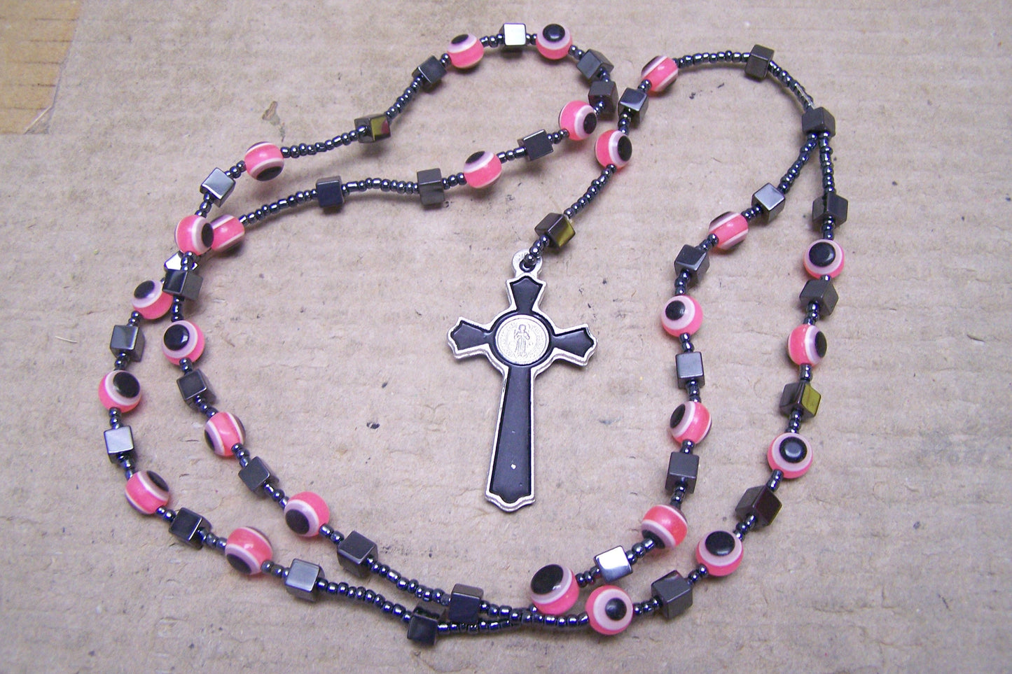 Handmade Evil Eye Mal de Ojo Rosary, Pink