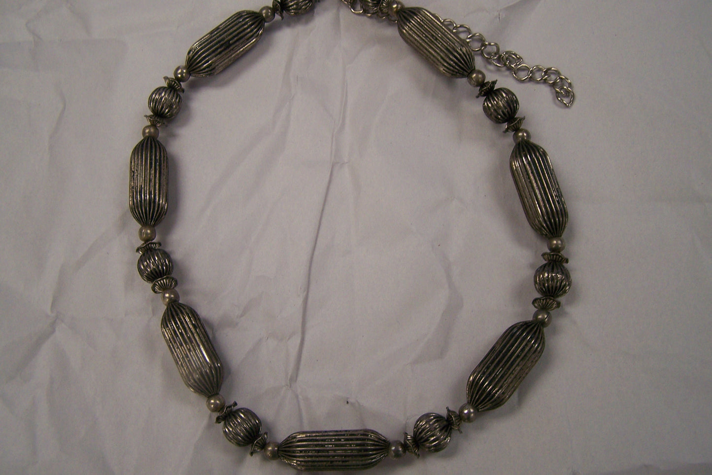 Necklace Made of Antiqued Aluminum and Steel Beads, Folk Art Jewelry - Vintage Appeal!