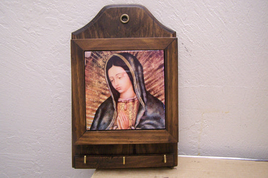 Virgin of Guadalupe Mail Receptacle and Key Rack, Torso, Hand Made - Mexico