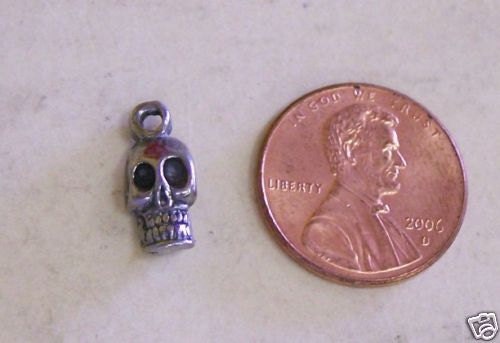 Day of the Dead Tin/Silver Mini Skull Beads, 12 pieces