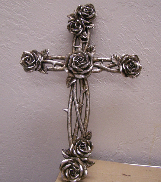 Rose and Thorn Resin Cross, Metallic Texture