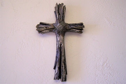 Rustic Resin Cross - Faux Wood and Wires