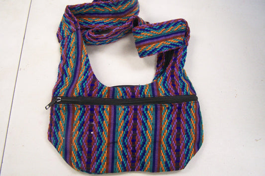 SALE! Cotton Guatemalan Shoulder Bag Purse, 2 Lined Zipper Pouches - Darker Purple