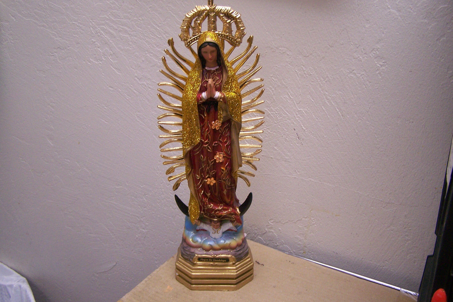 Virgin of Guadalupe 13" Resin Altarpiece Statue - Golden Glitter