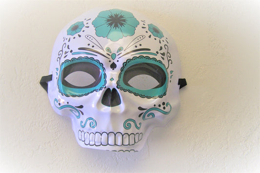 Day of the Dead Sugar Skull Plastic Halloween Mask - Turquoise - Dia de los Muertos