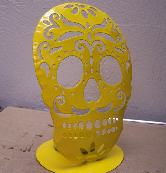 Day of the Dead Sugar Skull Metal Tabletop Candle Holder - Yellow