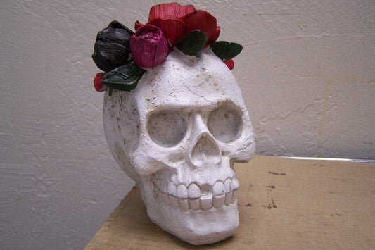 Painted Resin Day of the Dead Skull with Roses - Mexico