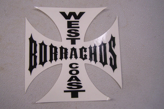 Lot of 10 Stickers "West Coast Borrachos" Iron Cross Shape ala "West Coast Choppers"