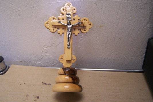 Holy Land Olive Wood Stand-up Cross #1 - Jerusalem