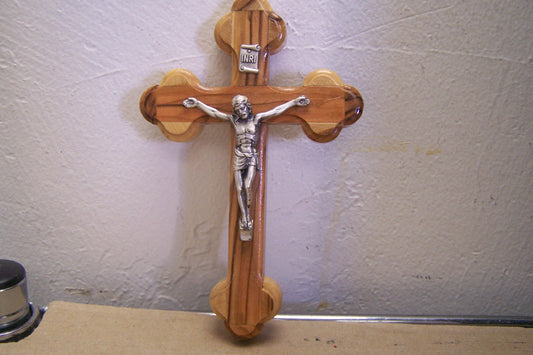 Smaller Holy Land Olive Wood Cross w. Metal Jesus - Jerusalem