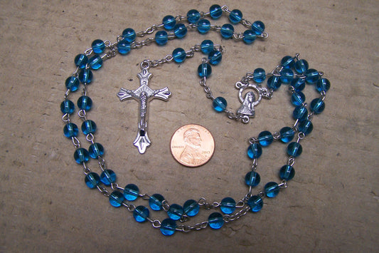 Rosary - Bright Turquoise Plastic Beads - Nice!