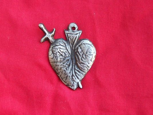 Tin/Silver Sacred Heart with Spear Milagro Ex Voto