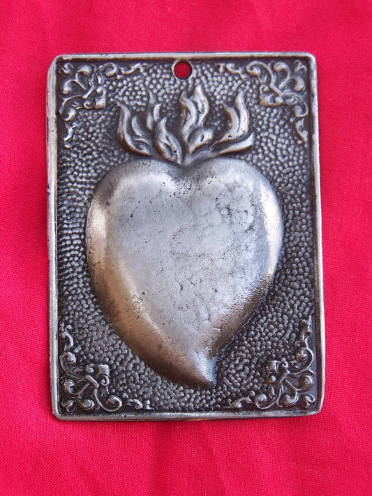 Tin/Silver Sacred Heart Milagro Ex Voto Plaque