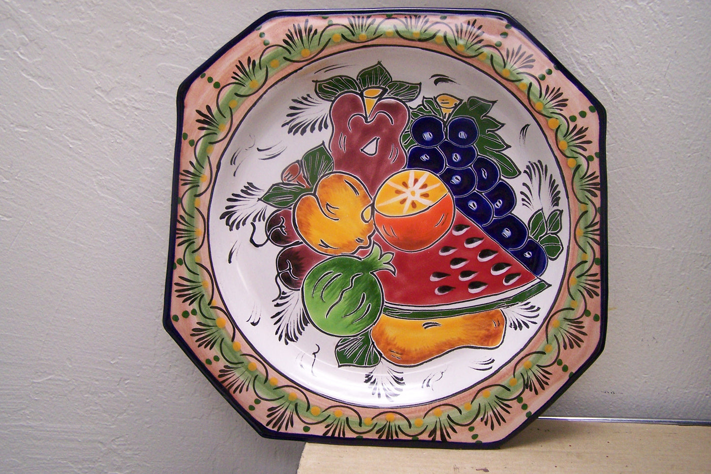 Beautiful Vintage Talavera Fruit Plate with Angled Edges - Mexico