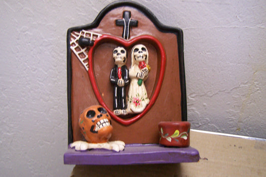 Day of the Dead Clay Skeleton Wedding Tombstone Cake Topper #2