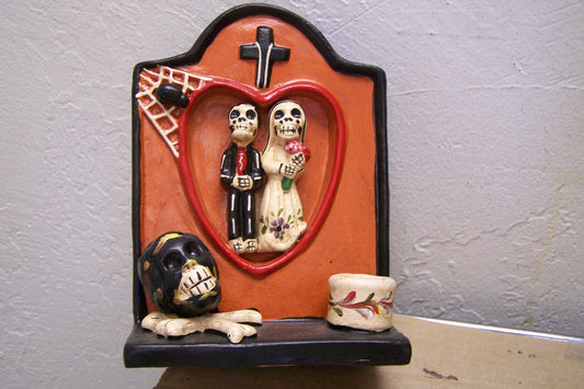 Day of the Dead Clay Skeleton Wedding Tombstone Cake Topper #1